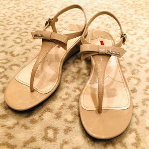 Prada Nude Patent Leather Thong Sandals